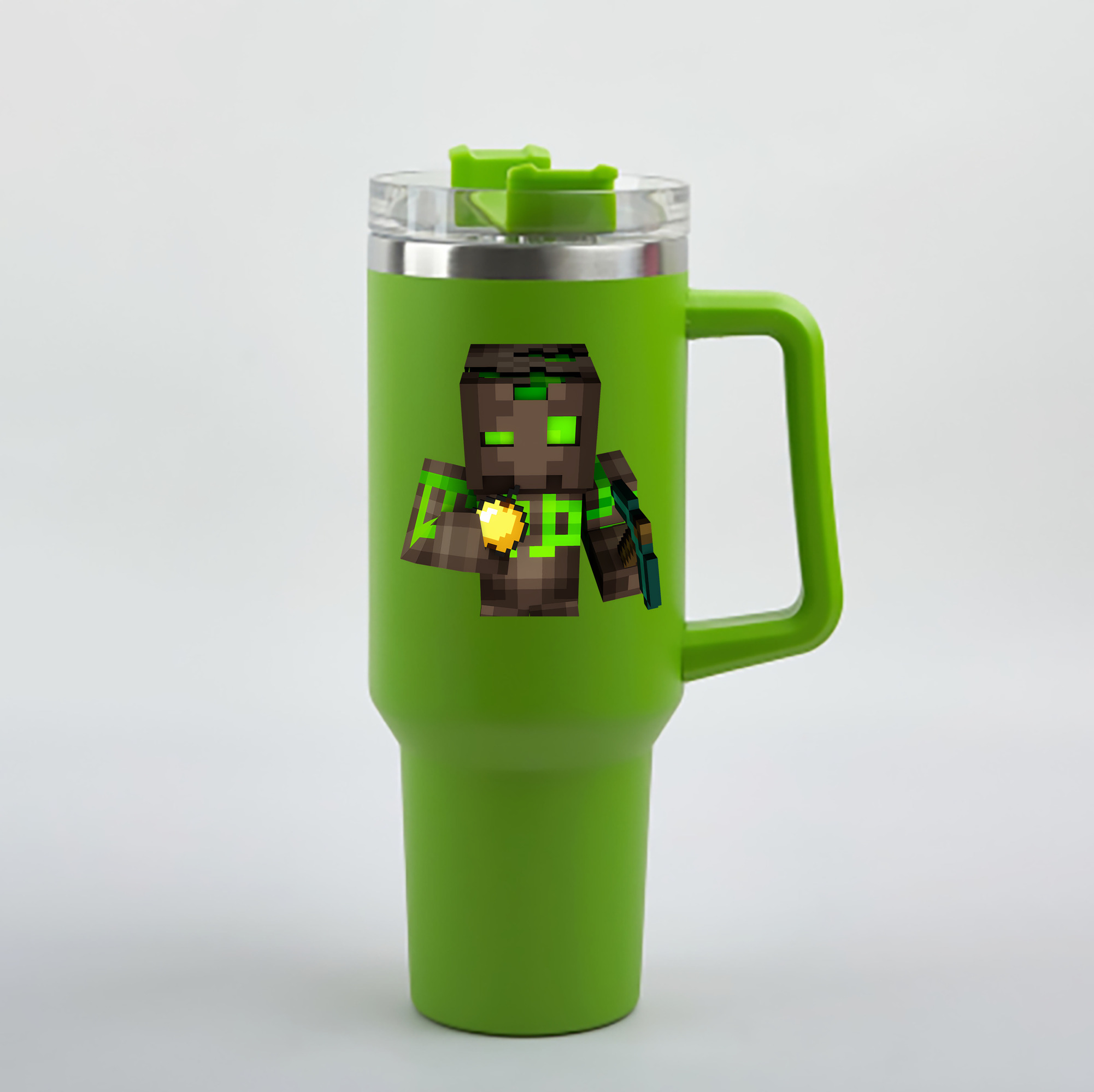 （画像用） マインクラフト ブロックの世界 Minecraft MC Block world 1200mL車用タンブラー - クリスタルステッカー（プラスチックストロー付き）